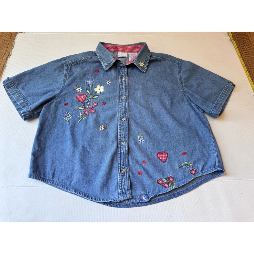 Bobbie Brooks Blue Size Large (12-14)Embroidered button up short sleeve Jean